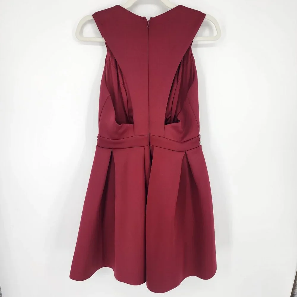 ASOS Fit & Flare Mini Dress 8 Cocktail Plunge V Neck Skater Embellished Burgundy - Picture 3 of 11